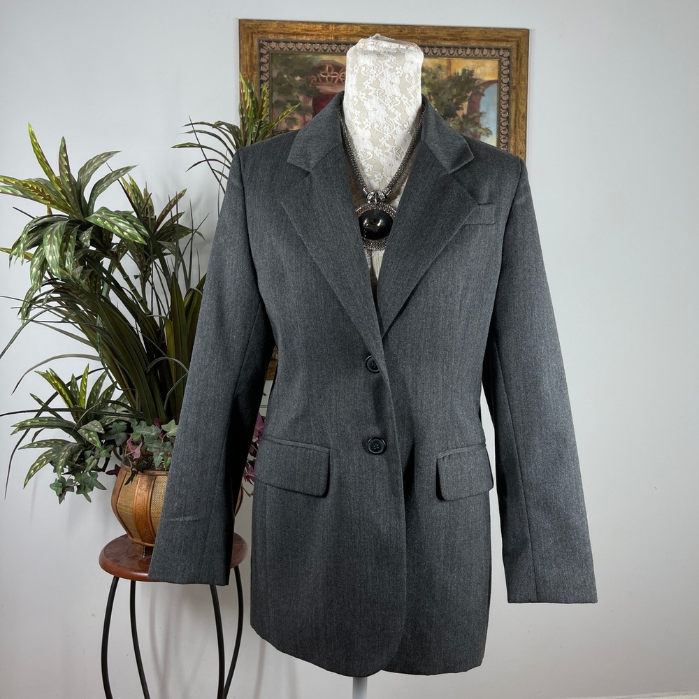 BICE Blazer Jacket Womens 6 Gray 100% Wool Two Button Long Professional Office